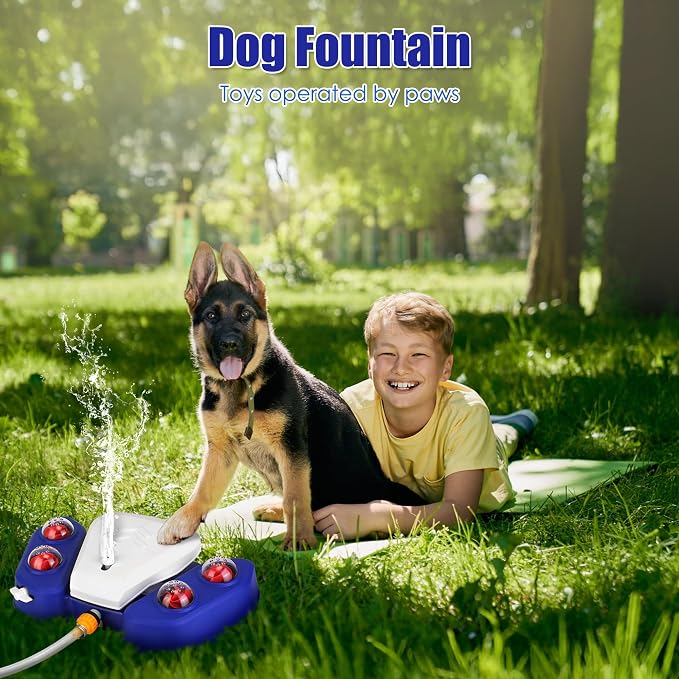 Dog Water Fountain Step On, Outdoor Paw Activated Water Fountain for Dogs, Paw Activated Drinking Water Toy with Hose for Fresh Water, Upgrade Copper Valve Set(Blue)