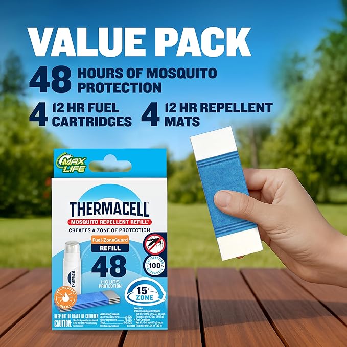 Thermacell Mosquito Repellent Refills; Compatible with Any Fuel-Powered Thermacell Repeller; Highly Effective, Long Lasting, No Spray, No Scent, No Mess; 15 Foot Zone of Mosquito Protection