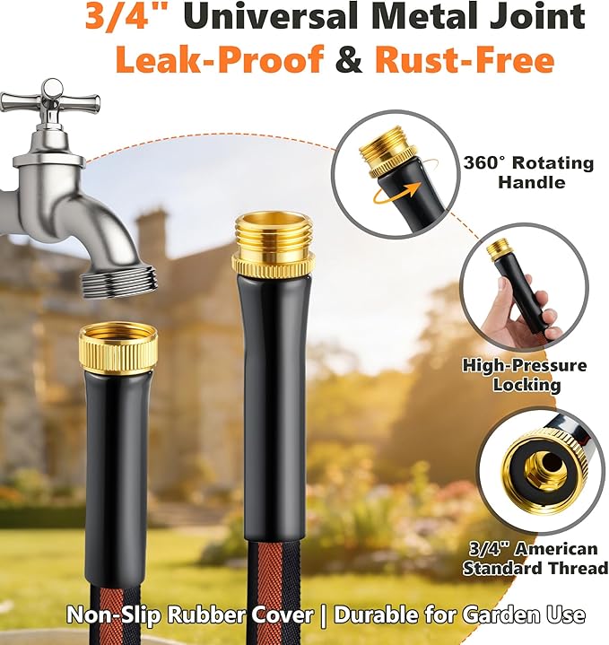 Garden Hose 50FT 600 PSI High Pressure, Flexible TPE Water Hose Kink-Free & Lightweight, with Abrasion-Resistant Cover for Car Washing, Watering Lawn, Outdoor Use