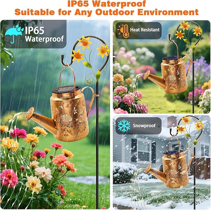 Solar Lanterns Outdoor Waterproof, Gift for Mom Grandma Women Wife Daughter Mother's Day, Sunflower Watering Can Lights with Shepherd Hook, Hanging Lanterns Solar Path Lights, Yard Patio Garden Decor