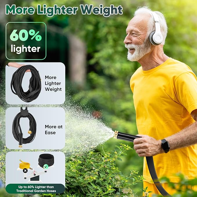 Toolasin Garden Hose 50 FT, Non-Expanding, Lightweight Water Hose with 3/4", Easy Storage, Portable and Flexible Kink-Free PVC Inner Core, 500 PSI Burst Strength Outdoor Hose for Garden, Yard and Lawn