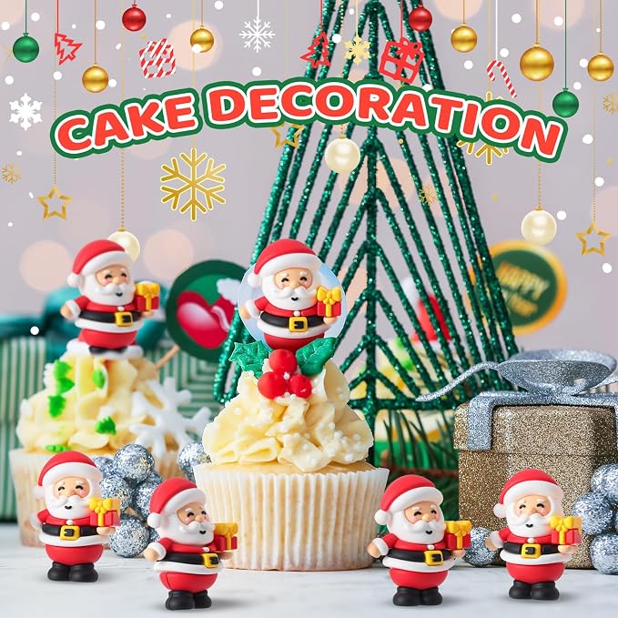 Chunful 50 Pcs Christmas in July Mini Santa Figurines Holding a Gift Tiny Santa Rubber Figure to Hide and Seek Small Statue Xmas Party Supplies Gifts for Xmas Fairy Garden Home Table Decor (Gift Box)