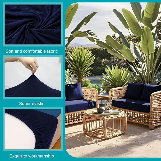 14Pcs Stretch Patio Cushion Covers,Outdoor Couch Covers Replacement,Outdoor Couch & Sofa Slipcovers,for Patio Furniture Cushion Covers,Washable Reusable Furniture Protector (Navy Blue,Cover Only)