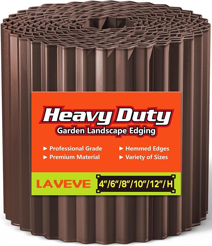 LAVEVE Corrugated Metal Garden Edging 8" x 20ft, Landscape Edging Border for Lawn, Flower Bed, Garden Fence, Paver Edging (Brown)