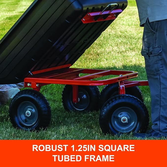 Agri-Fab 45-0594 4-Wheel Poly Convertible Pull/Tow Garden Dump Cart 1,200lb Tow Capacity Black
