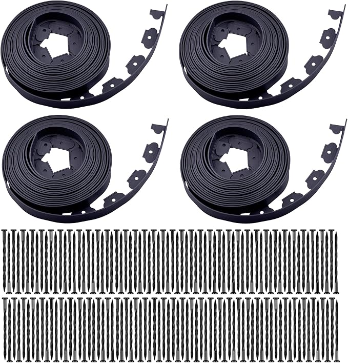 Garden Edging，160ft Landscape Edging with 200 Spikes for Lawn 2 Inch Tall(Black, 160FT)