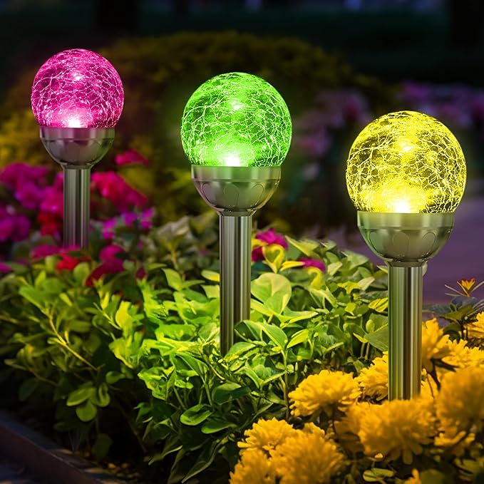 SOLPEX Solar Garden Lights Outdoor, 3 Pack Multi-Color Solar Lights Outdoor Solar Powered Glass Ball Garden Lights Waterproof for Patio Decoration