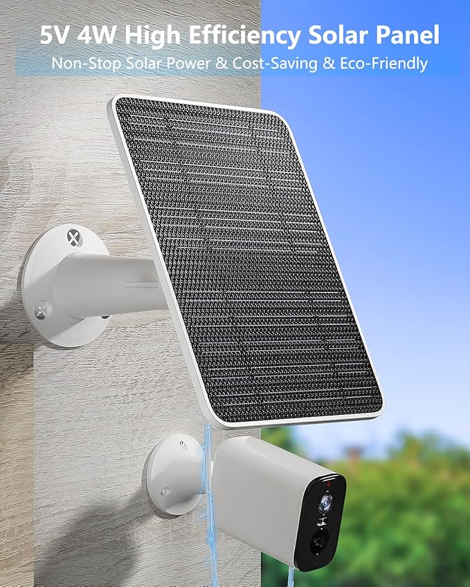 Solar Panel for Security Camera, 5W Solar Panel Charger Compatible with Eufycam 3/3C/2/2 Pro/2C/2C Pro/E/E20/E40/L20/L40/Solo/SoloCam Spotlight, Micro USB&USB-C Port IP65 Waterproof 10ft Cable, 4 Pack