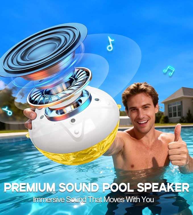 Luxfero 3 in 1 Pool Fountain with Bluetooth Pool Speaker, Floating Pool Fountain with Lights, IP68 Waterproof Hot Tub Speaker Pool Water Fountain Pump, BT5.4, Loud Sound Pool Fountain Speaker-White