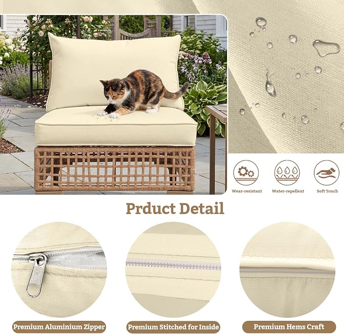 8pcs Outdoor Patio Cushion Covers Replacement, 25.6" Zippered Outdoor Cushion Covers Waterproof, UV Resistant & Washable Patio Furniture Cushion Covers Waterproof for Patio Sectional, Beige