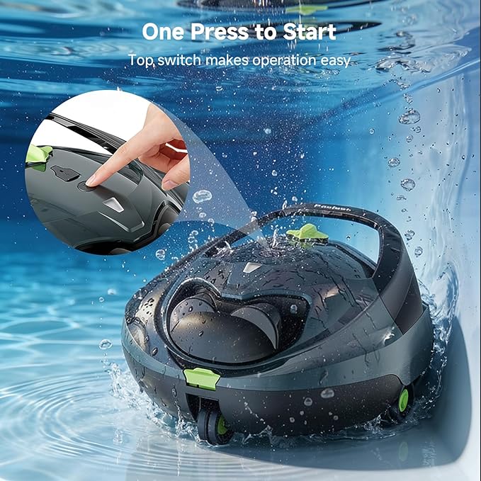 Pooloob PF1 Cordless Pool Vacuum Cleaner Robot: 150 Min Runtime, Triple Layer Filtration, Floor Only Cleaning for Above/In Ground Pools up to 1345 Sq.Ft, Includes Floating Buoy with 8Ft Tether