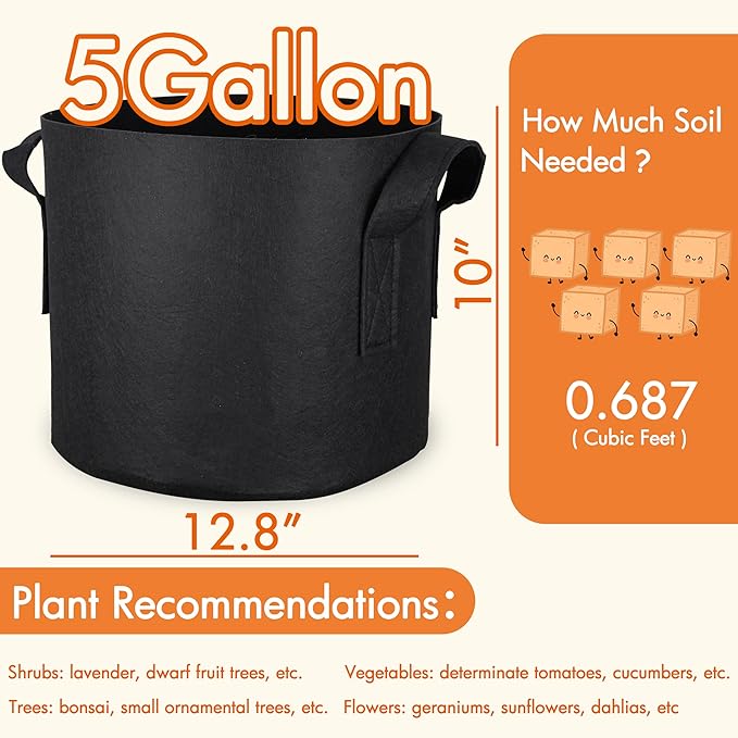 Gardzen 10 Pack 5 Gallon Grow Bags & 5 Pack 40 Cell Seed Starter Tray Kit, Thickened Aeration Fabric Pots with Handles, BPA Free Reusable Seedling Trays with Humidity Vented Domes for Indoor Outdoor P