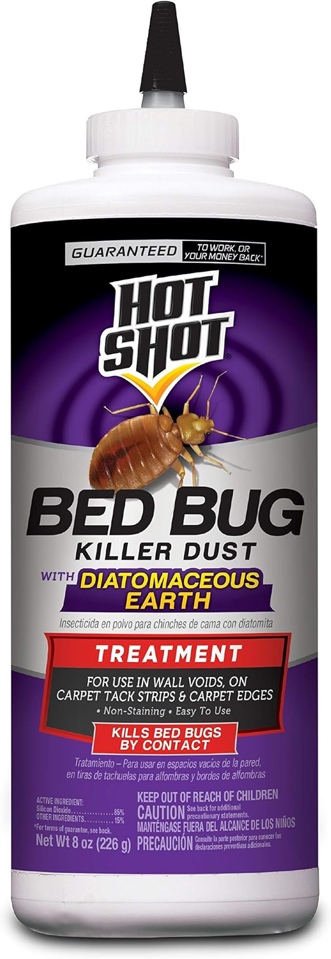 Hot Shot Bed Bug Killer Dust With Diatomaceous Earth For Insects 8 Ounces, Treatment For Bed Bugs