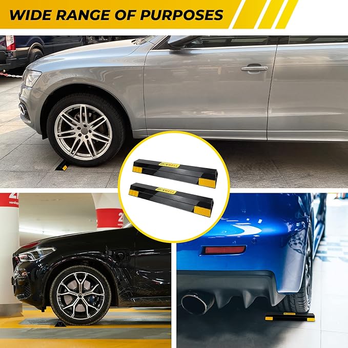 HOXWELL (New Updated 18" 2 Packs Heavy Duty Parking Stopper for Garage, Parking Gadgets Protects Car, Parking Aid Easy to Install 2 PCS, 18" L x 3.7" W x 1.8" H
