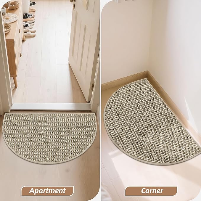 BEQHAUSE Dirt Trapper Door Mat 17" x 30" Half Circle Non-Slip Washable Doormats Entrance Rugs Absorbent Welcome Low Profile Floor Mats for Front Back Door and Entryway, Light Beige