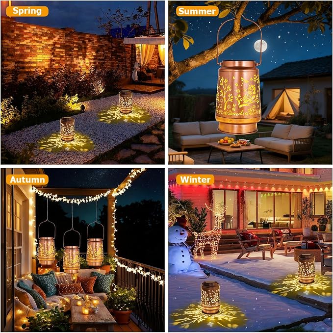 Solar Lanterns Outdoor Waterproof - Owl Garden Decor Gifts for Women Mom Grandma, Metal Hanging Solar Lights for Patio Yard Porch, Auto On/Off Landscape Lighting
