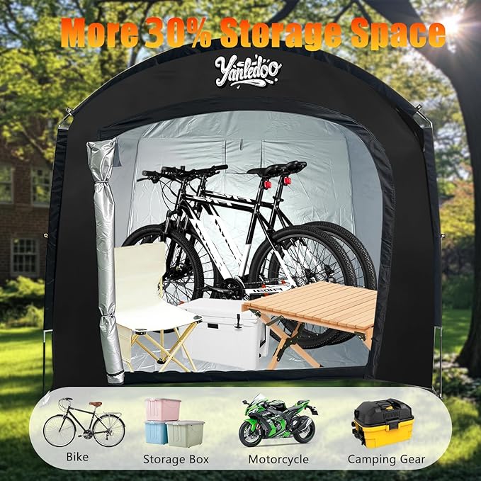 Bike Storage Tent, Outdoor Shed with Thick Waterproof Fabric, 30% More Top Space, Fits 2/3/4/5 Bikes or Tricycles, Easy Setup, Portable Cover for Garden Tools & Motorcycles