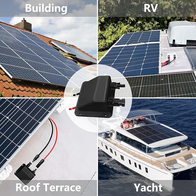 Solar Cable Entry Gland, 1FT 10AWG Soft Solar Extension Cable and Connector, UV Resistance Dual Cable Entry Housing on Rv, Boat, Camper (30cm, Black)