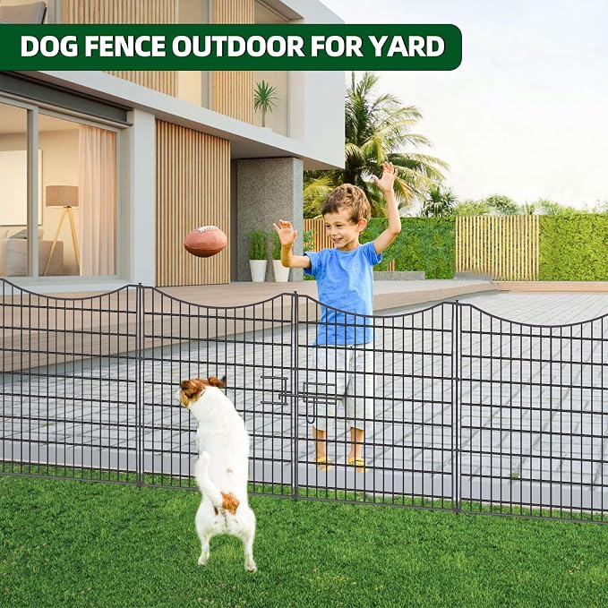 12 Panels No Dig Decorative Fence with Gate, 42 in(H) X 27 ft(L) Tall Garden Fence Animal Barrier, Rustproof Metal Wire Edging Border, Temporary Dog Blocker for Outdoor, Yard, Patio