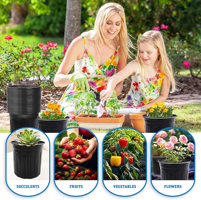 50 Pack 1 Gallon Plant Nursery Pots,Plastic Seedling Pot with Drainage Holes,Flexible Garden Flower Plant Container for Potting,Succulents,Cuttings,Transplanting,Black
