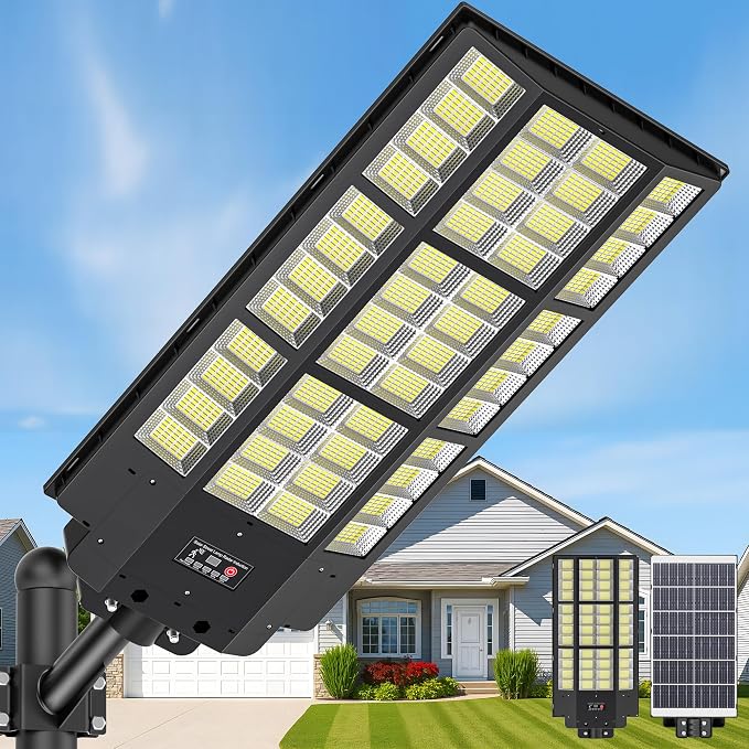 WYWNA 15000W Solar Street Light, Large Solar Parking Lot Lights Outdoor Waterproof Dusk to Dawn with Remote Control, for Outside Commercial Yard Driveway Garage