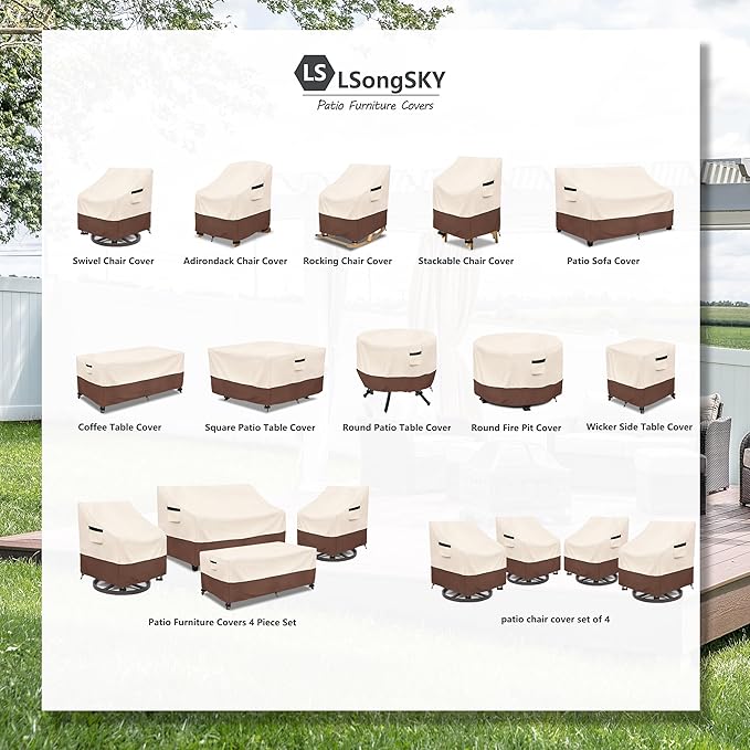 Patio Swivel Chair Cover 4 Pack,Waterproof Heavy Duty Patio Chair Covers,Swivel Chair Cover for Outdoor Furniture Covers Waterproof(30 W x 34 D x 36 H inches),Beige&Brown