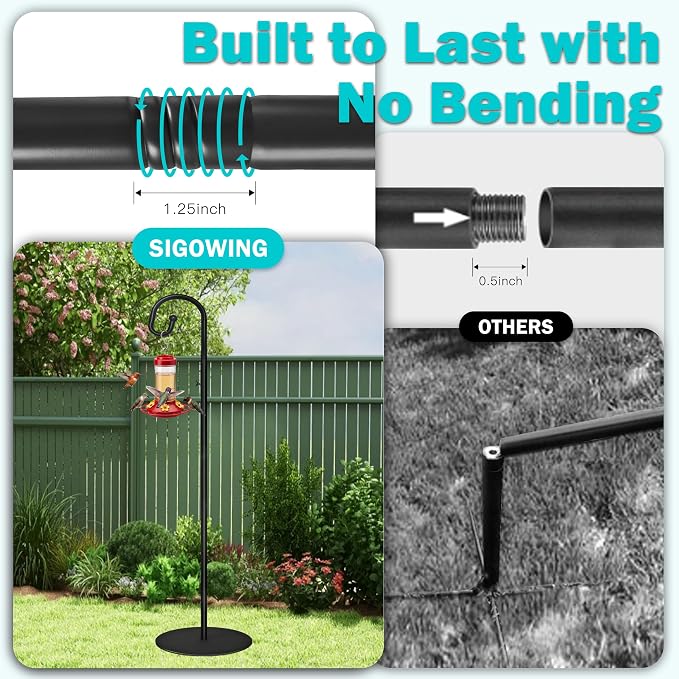 76" Shepherds Hooks for Outdoor- 3/4 Inches Thicken Wind Chimes Hanger | 6.6 lbs heavy duty Base, Hanging Plant Stand for Outdoor, Hanging Bird Feeder, Wreath, Lanterns
