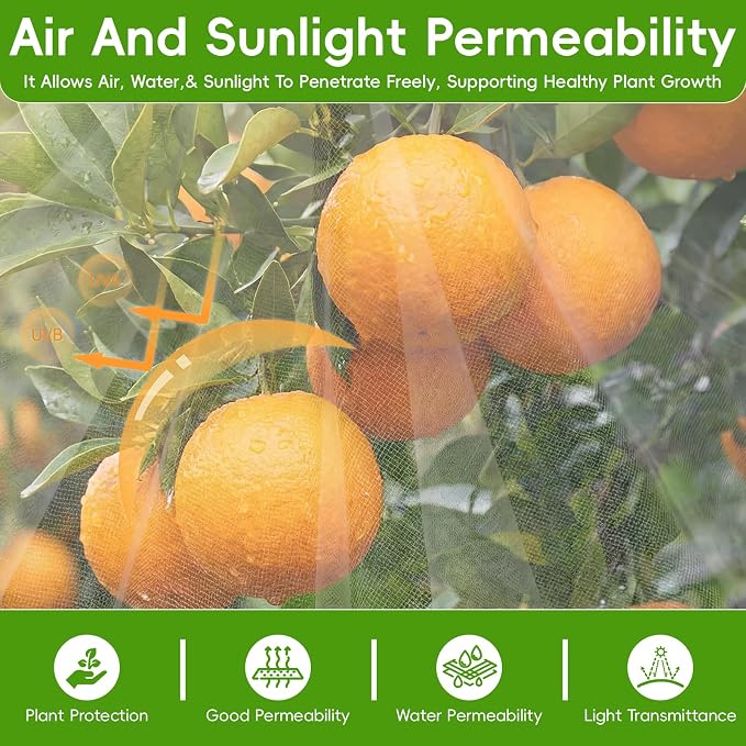 15 x15 ft Large Fruit Tree Netting Cover for Squirrels and Birds with Zipper, 2 PC Fruit Tree Covers to Protect Fruit from for Fruit Trees (White)