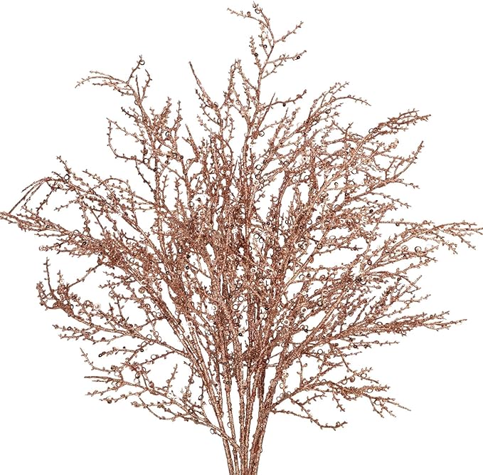 30.7" Christmas Champagne Glitter Stems, 5Pcs Artificial Spray Leaf Picks Tall Branches for Christmas Tree DIY Xmas Wreath Garland Arrangment Vase Bouquets Table Centerpieces Decoration Home Decor