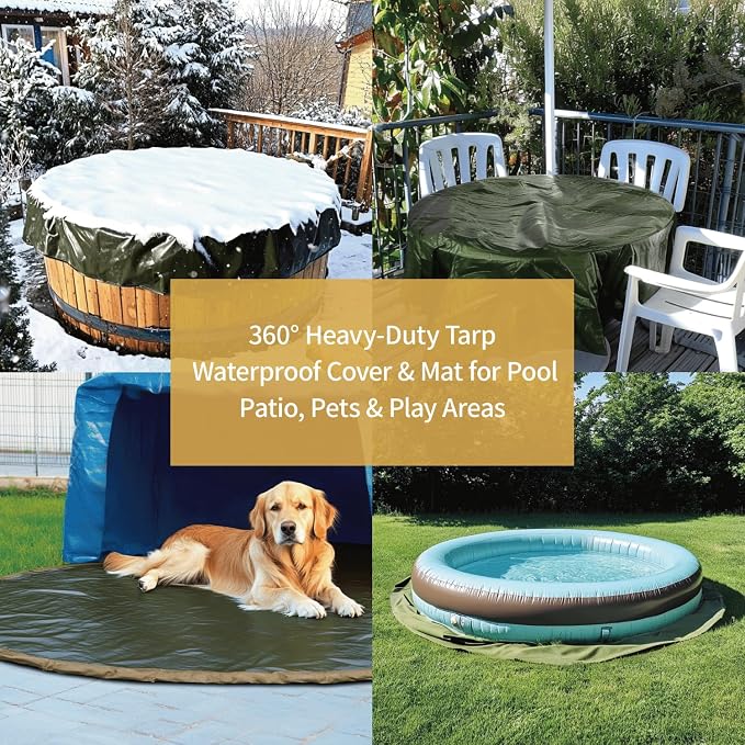GUARD SHIELD Round Tarp 10 Feet Waterproof Heavy Duty Circle Tarps for Under Pool Green/Silver Multi Purpose Circular Outdoor Cover