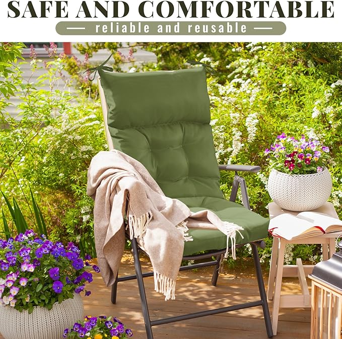 Sintuff 2 Pcs 44 x 21 x 4 Patio Chair Cushions Outdoor Chair Cushion Seat/Back Tufted Pillow with Ties Water Resistant Replacement Indoor Patio Furniture Outdoor Furniture (Solid Color,Moss Green)