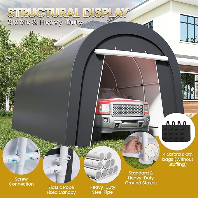 Wisteria Lane Heavy Duty Carport with 4 Cloth Bags, All-Weather Portable Garage with 2 Roll-up Doors, Car Canopy Storage Shelter Shed for Cars, Truck, or Garden Tools, 10' x 20'