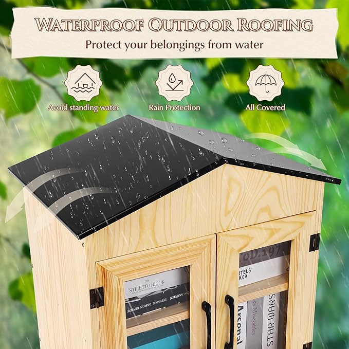 Outdoor Library Book Box, Multipurpose Little Library Box Outdoor, for Neighborhoods Community and Schools Sharing Books, Newspapers, Flyers, Food and Drug