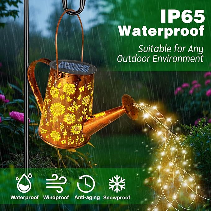 VOOKRY Solar Lights Outdoor Decoration, Large Retro Hanging Metal Solar Watering Can Lights Waterproof Sunflower Garden Decor Outside for Yard Lawn Patio Porch, Gifts for Women Mom Mother's Day
