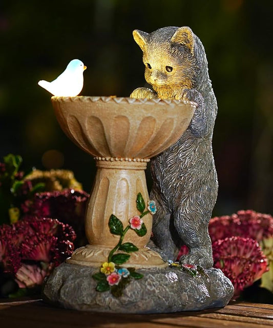 Nacome Solar Cat Statue for Garden Decor: IP44 Weatherproof Resin with Automatic Lighting - No Installation- Outdoor Yard Patio Balcony Art - Birthday Gifts for Bird Lovers Mom Grandma Women | Outdoor Yard Patio Balcony Front Decorations, Birthday Gift...