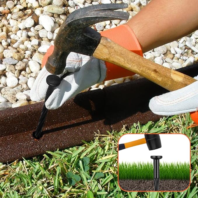 100 Count Plastic Landscape Edging Anchoring Stakes 8-Inch Garden Lawn Yard Landscaping Spikes for Paver Edging, Weed Barrier, Tent, Artificial Turf & More Black-100pcs