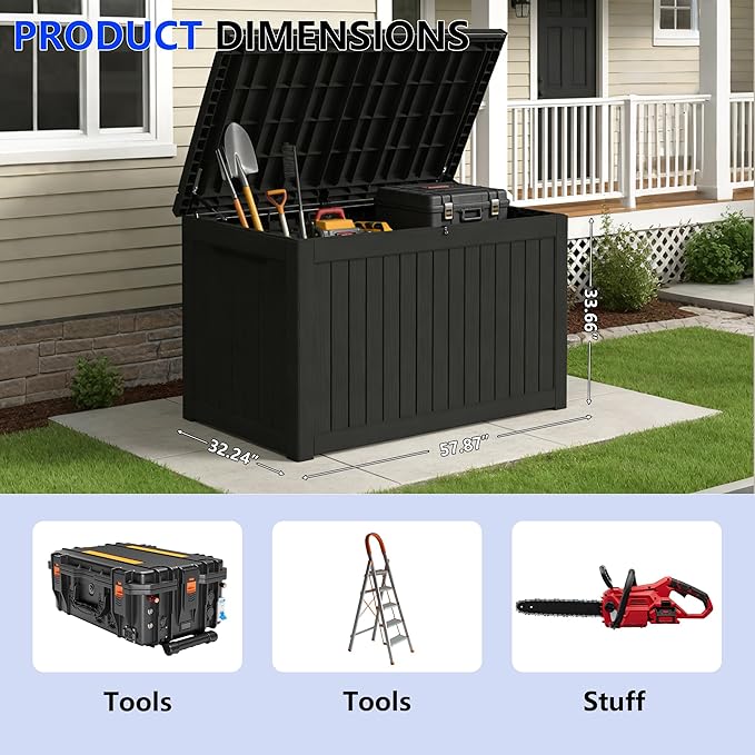 270 Gallon Outdoor Storage Box Resin Deck Box All Weather Waterproof Large Lockable Storage Container Deck Box for Patio Furniture, Garden Tools, Lockable, Black