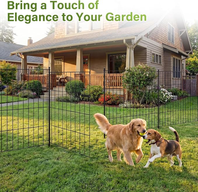 10 Panels No Dig Decorative Outdoor Garden Fence, 40in (H) x 23.6ft (L) Rustproof Metal Wire Rabbit Dog Garden Border Fencing for Yard, Animal Barrier with Ground Stakes for Patio