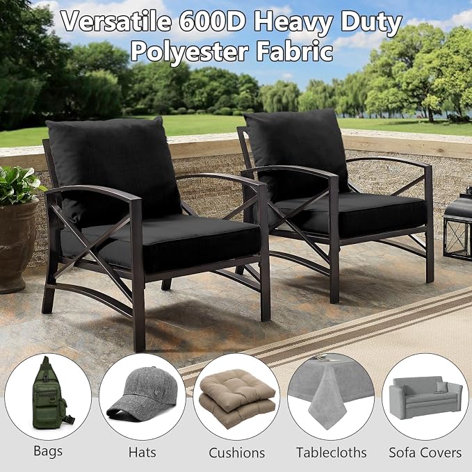 Waterproof Canvas Fabric by The Yard, 58inch 600D Upholstery Fabric Polyester Material Outdoor Water Resistant Material for Sewing Chair Patio Cushion Bag Sofa Seat Repair, 5 Yard Black