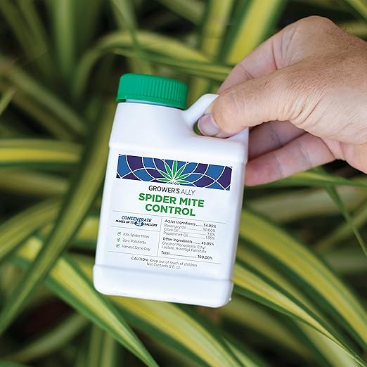 Grower's Ally Spider Mite Control Concentrate - Natural Insecticide & Spider Mites Killer for Plants Indoor & Outdoor - OMRI Listed Garden Pest Control - Bee, Pet & Kid Safe - 8 Oz, Makes 25 Gallons