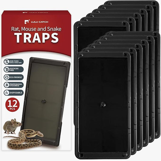 LULUCATCH Sticky Mouse Trap, 12 Pack Large Glue Traps, Pre-Baited Heavy Duty Non-Toxic Bulk Glue Boards Mouse Traps Indoor for Mice, Snakes, Rat, Insects, Cockroaches & Spiders, Pet Safe Easy to Use