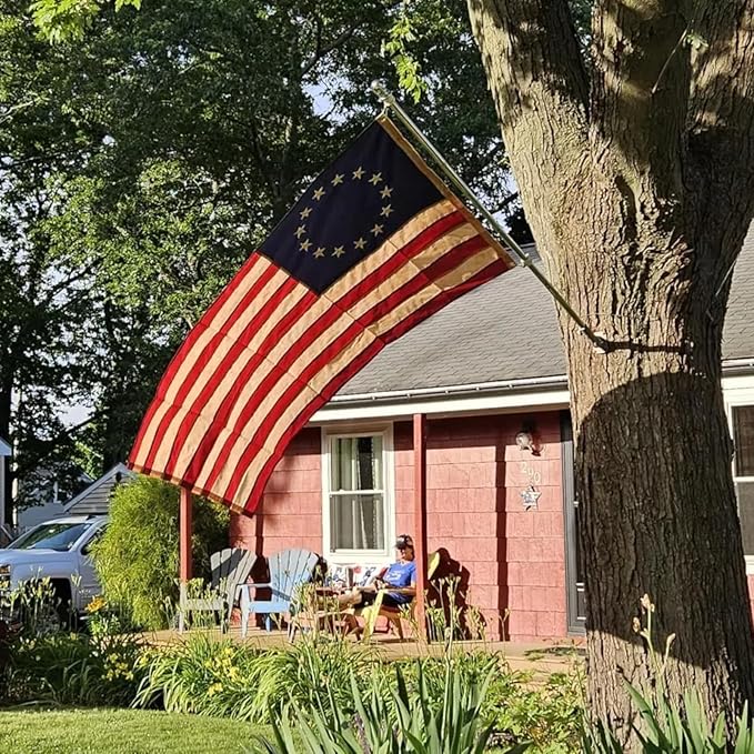 Betsy Ross Tea-Stained Vintage American Flag 3x5 FT 13 Stars Deluxe Water Resistant Series Vintage Flags Heavy Duty Super Tough Spun Polyester/Embroidered Design/Sewn Stripes/Brass Grommets