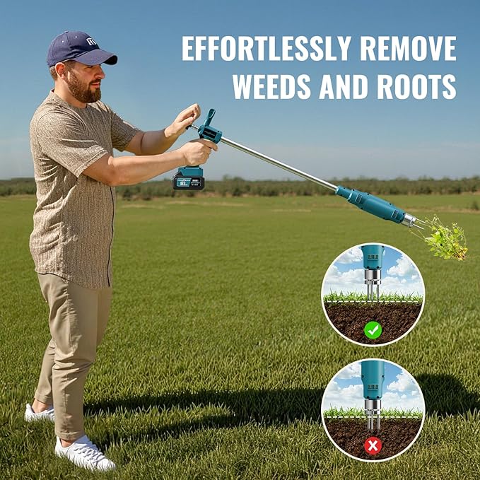 Weed Puller Tool,Electric Stand Up Weed Puller Tool, 21V Battery Powered w/ 2pcs 3000mAh,Heavy Duty 3-Claw Steel Root Weeder,for Dandelion Lawn Garden Yard