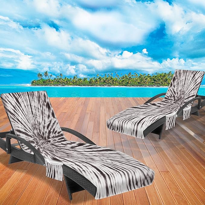 Lounge Chair Towel Cover (Pack of 2), Tie Dye Style Chaise Lounge Cover, Beach Chair Covers with Pockets for Pool Beach Garden Courtyard Outdoor Trips, 85 x30 in, Grey