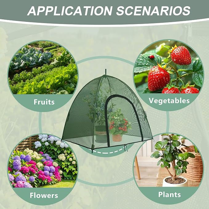 Plant Mesh Cover for Garden Protection - 40" x 40" x 30" Reusable Plant Tent Cage with Zipper & Stakes, Pest Guard Netting for Vegetables, Fruits, Flowers, Small Animals & Poultry 1PCS