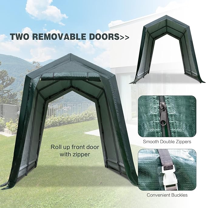 ERGOMASTER 6 Ft x 8 Ft Outdoor Carport Storage Shelter Metal Frame and Waterproof Cover for Motorcycle Cars Garden Tools