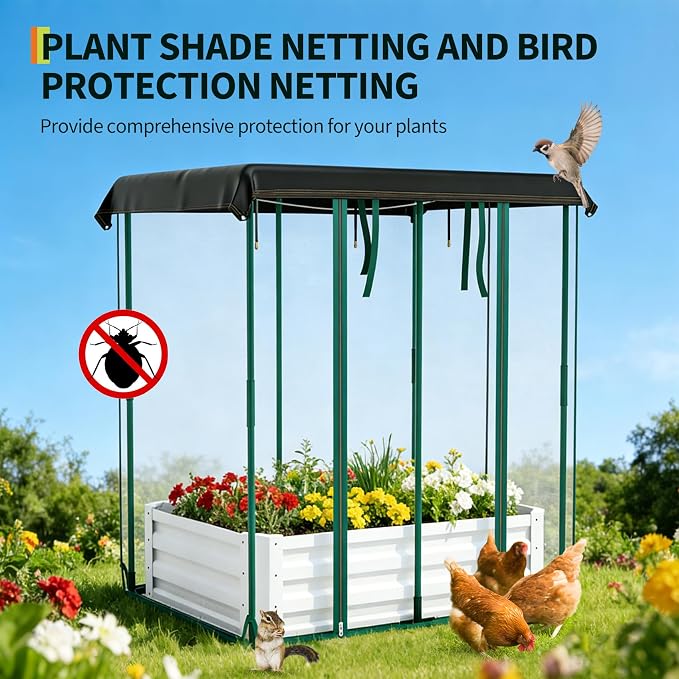 Garvee 48"x36"x12" Raised Garden Bed Kit with Shade Cloth & Irrigation, 3-in-1 Metal Planter Box with Insect Mesh & Drip System, Self-Watering Outdoor Galvanized Raised Bed for Vegetables Flowers