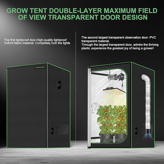 MELONFARM 2x2 Grow Tent, 24"x24"x63" Double Transparent Viewing Door Indoor Grow Tent, Growing Tent with High Reflective Mylar & Floor Tray, Plant Tent for Indoor Hydroponics Growing