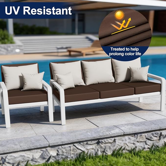 Smiry Waterproof Patio Cushion Covers, Stretch Outdoor Couch Slipcovers Replacement Washable Furniture Protector Sofa Chair Seat Cover for Dogs and Pets (12 Pcs, Coffee)