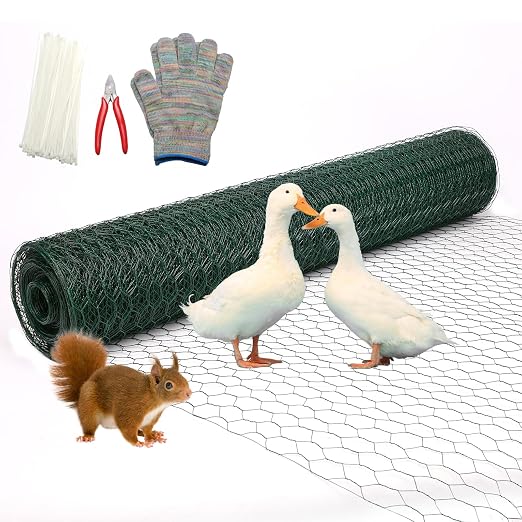 36in×150ft Chicken Wire Roll Hexagonal Netting Galvanized PVC Coated 1in Mesh Garden Poultry Fencing Barrier Animal Plants Hardware Cloth Crafts for/Rabbit/Floral/Chicken Coop/DIY Projects